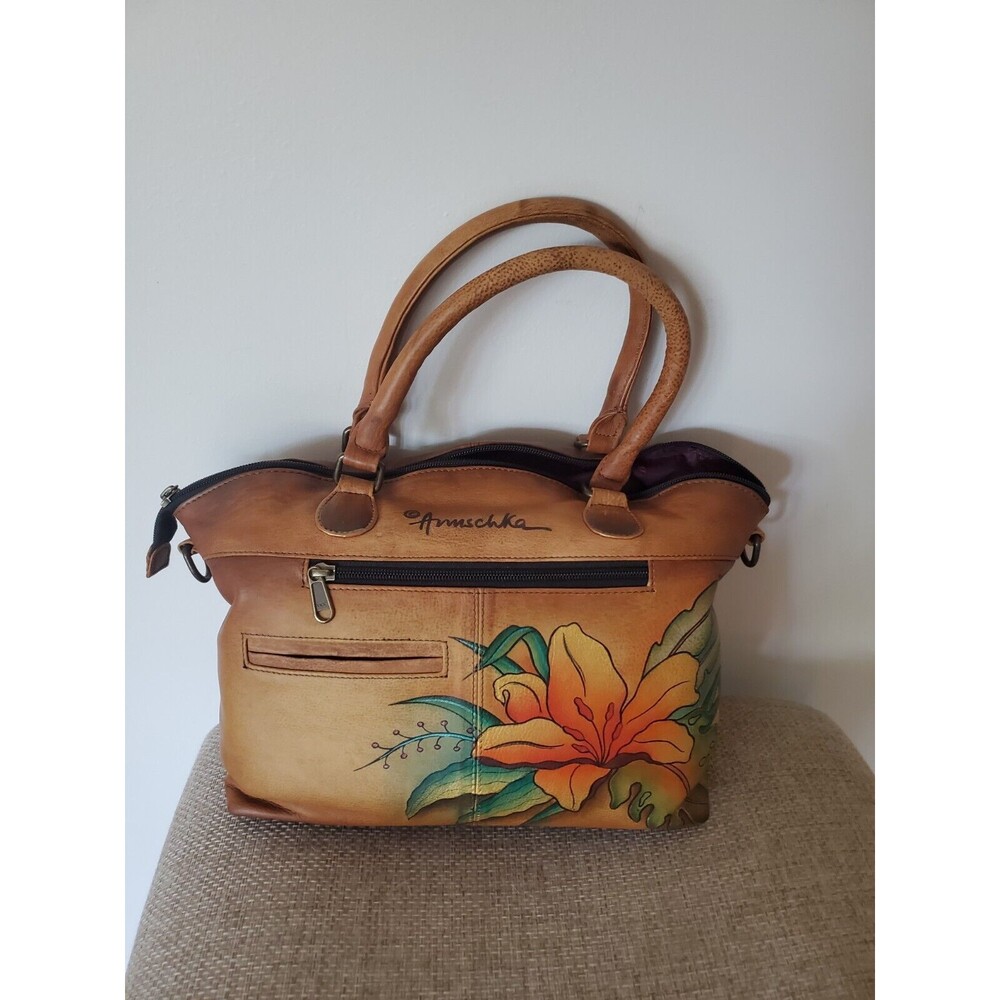 Anuschka Shoulder Bag Purse Tropical Paradise Hibiscus Leather Hand Painted - Picture 4 of 10